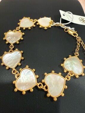 Tory Burch | Gold Plated Mother-of-Pearl Heart Link Bracelet